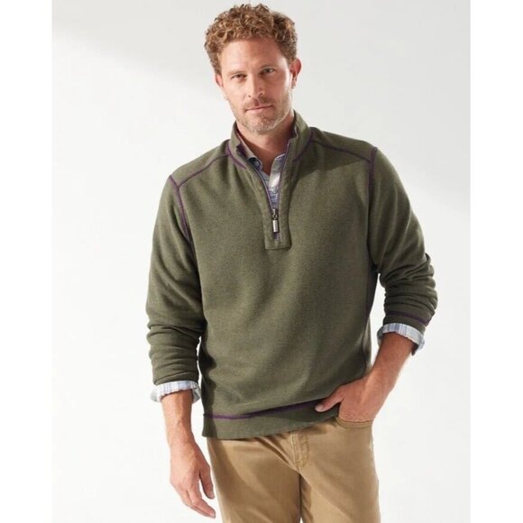Tommy Bahama Sweater Mens XXL Green Reversible 1/4 Zip Casual Pullover Top - Picture 1 of 7